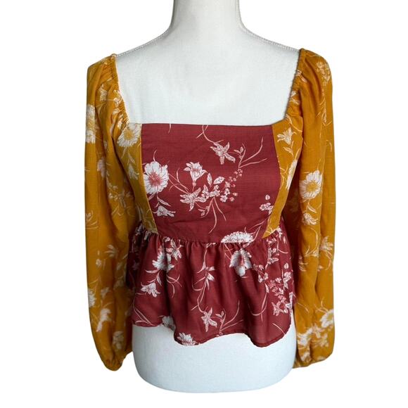 Walter Baker Cleo Floral Long Sleeve Peplum Top | Small - Picture 2 of 6